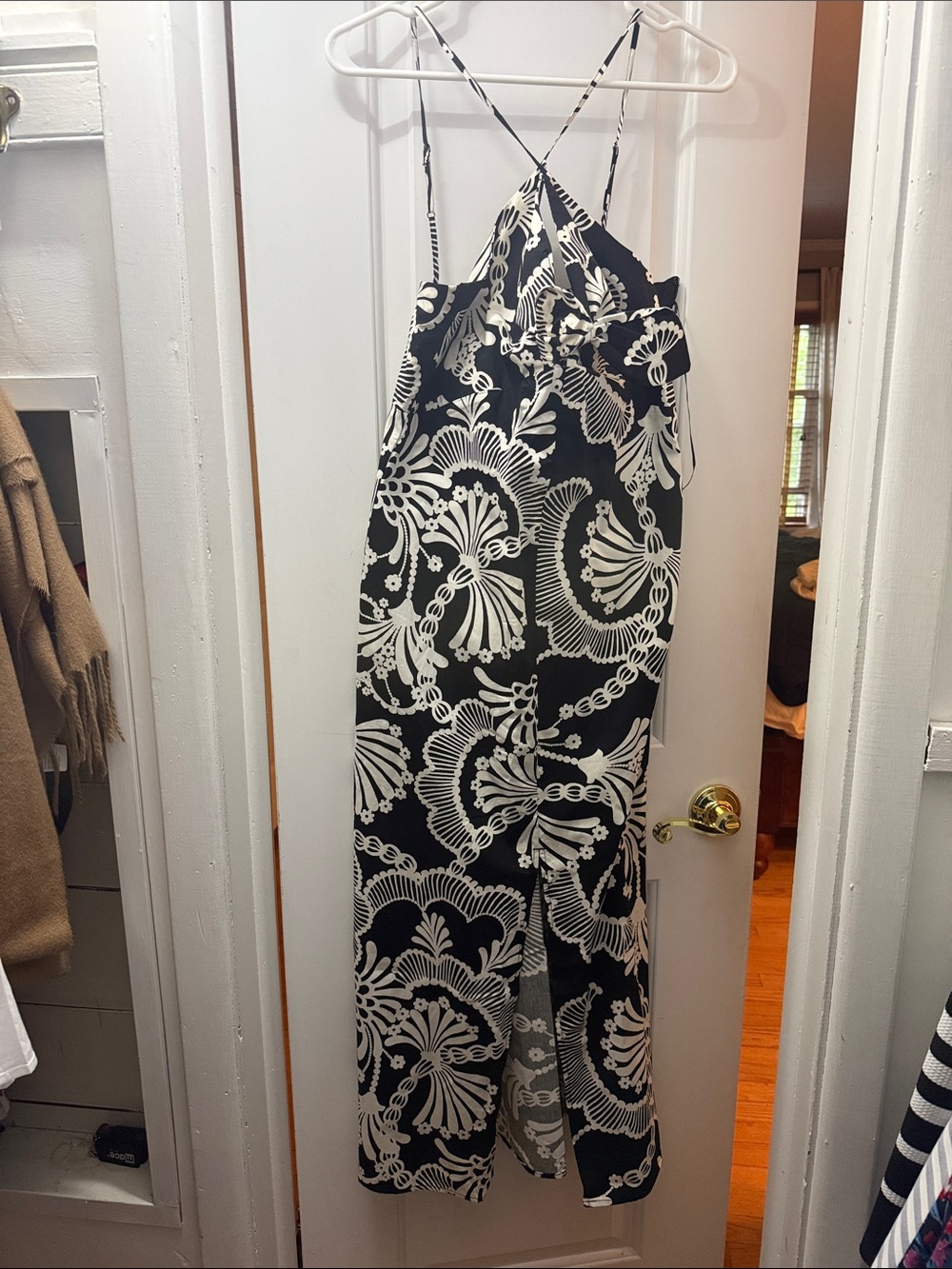 Black & White Floral Maxi Dress - Strappy Halter